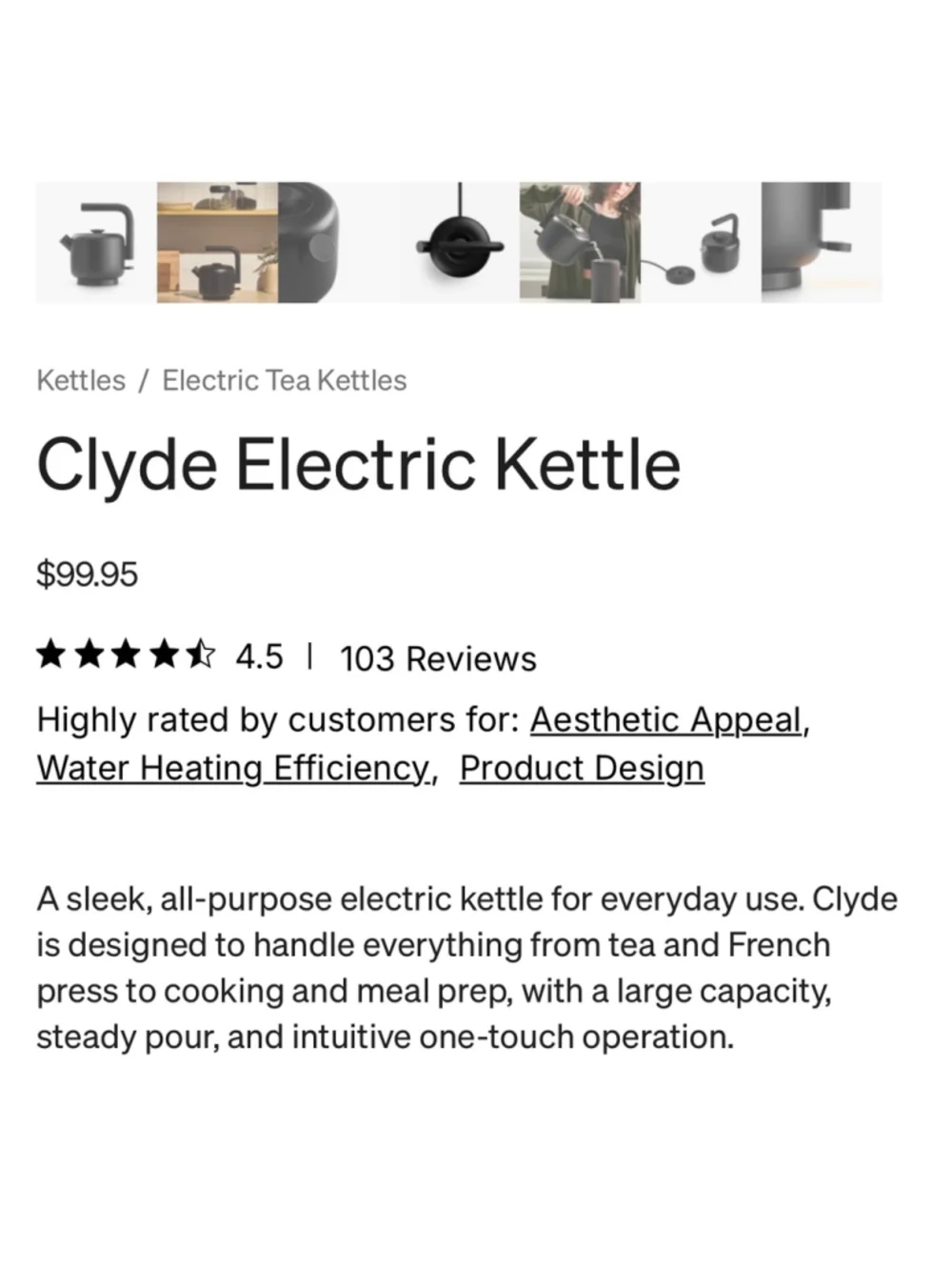 Fellow Clyde Electric Kettle One Size Black